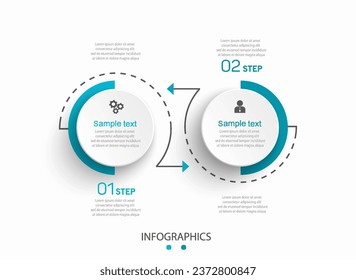 Plantilla de infografía vectorial con iconos y 2 opciones o pasos. Se puede utilizar para el diagrama de procesos, presentaciones, diseño de flujo de trabajo, diagrama de flujo, gráfico de información