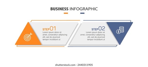 Plantilla de infografía vectorial con iconos y 2 opciones o pasos. Se puede utilizar para diagrama de proceso, presentaciones, diseño de flujo de trabajo, diagrama de flujo, gráfico de información