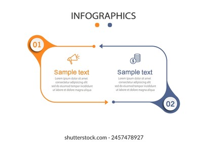 Vector infographic template with icons and 2 options or steps. Can be used for process diagram, presentations, workflow layout, flow chart, info graph