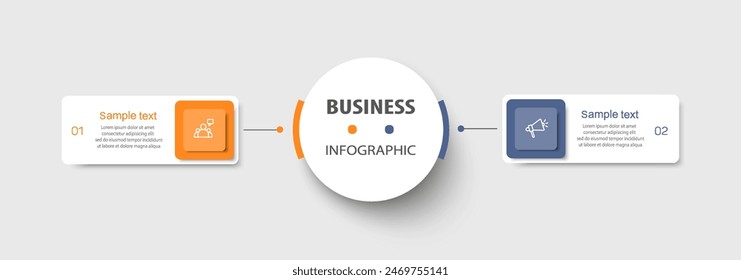 Vector infographic template with icons and 2 options or steps. Can be used for process diagram, presentations, workflow layout, flow chart, info graph