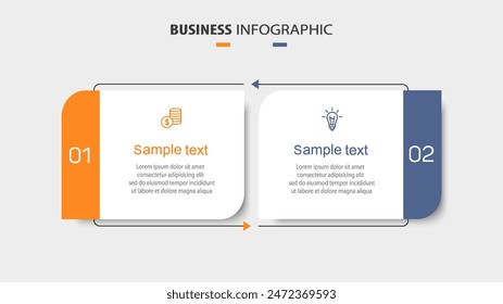 Plantilla infográfica de Vector con iconos y 2 opciones o pasos. Se puede utilizar para diagrama de proceso, presentaciones, diseño de flujo de trabajo, diagrama de flujo, gráfico de información