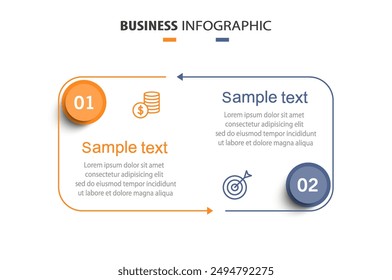 Plantilla infográfica de Vector con iconos y 2 opciones o pasos. Se puede utilizar para diagrama de proceso, presentaciones, diseño de flujo de trabajo, diagrama de flujo, gráfico de información