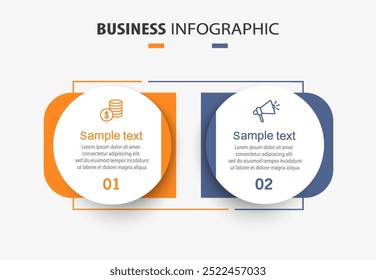 Vector infographic template with icons and 2 options or steps. Can be used for process diagram, presentations, workflow layout, flow chart, info graph