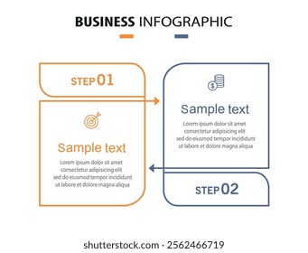 Vector infographic template with icons and 2 options or steps. Can be used for process diagram, presentations, workflow layout, flow chart, info graph	
