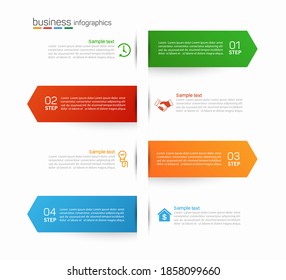 Plantilla de infografía vectorial con iconos y 4 opciones o pasos. Concepto de infografía para empresas. Se puede utilizar para presentaciones banner, diseño de flujo de trabajo, diagrama de procesos, diagrama de flujo, gráfico de información 