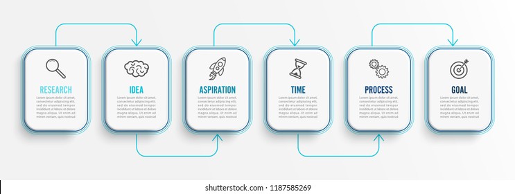 Vector infographic template with icons and 6 options or steps. Infographics for business concept. Can be used for presentations banner, workflow layout, process diagram, flow chart, info graph.