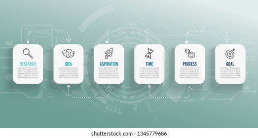 Vector infographic template with icons and 6 options or steps. Infographics for business concept. Can be used for presentations banner, workflow layout, process diagram, flow chart, info graph.