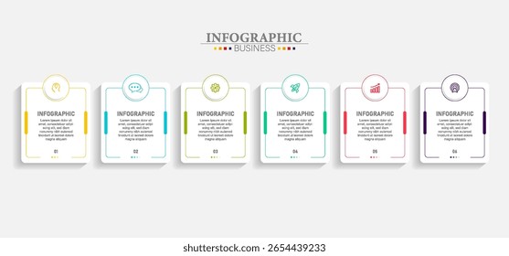 Vektorgrafik-Infografik-Vorlage mit Symbolen und 6 Optionen oder Schritten. Infografiken für das Geschäftskonzept. Kann für Präsentationen Banner, Workflow-Layout, Prozessdiagramm, Flussdiagramm, Infografik verwendet werden.