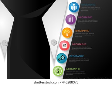 Vector Infographic template idea concept with business suits, neckties, lights, colorful circles.