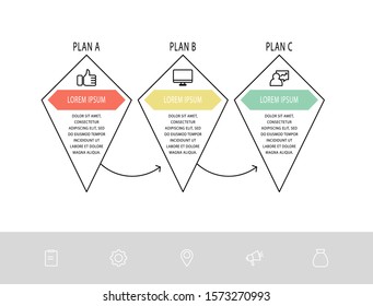 Vector infographic template with line rhombus. Business data visualization with 3 marketing icons. Three steps for presentation