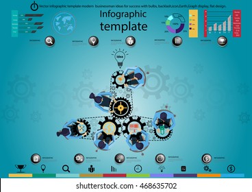 Vector infographic template modern businessman ideas for success with bulbs, backlash,icon,Earth,Graph display, flat design.