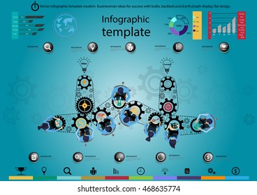 Vector infographic template modern businessman ideas for success with bulbs, backlash,icon,Earth,Graph display, flat design.