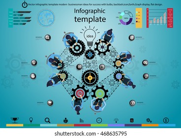 Vector infographic template modern businessman ideas for success with bulbs, backlash,icon,Earth,Graph display, flat design.
