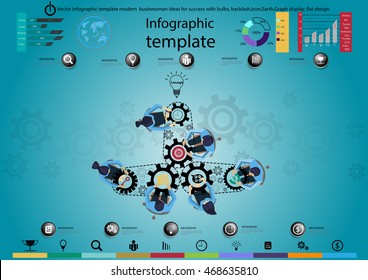 Vector infographic template modern businessman ideas for success with bulbs, backlash,icon,Earth,Graph display, flat design.