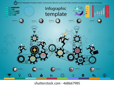 Vector infographic template modern businessman ideas for success with bulbs, backlash,icon,Earth,Graph display, flat design.