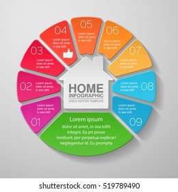 Vector infographic template, nine options, home