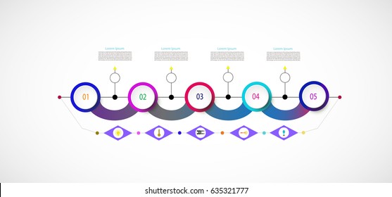 Vector infographic template with number 5 step, integrated circles. Business concept with options. For content, diagram, flowchart, parts, timeline infographics, workflow layout, chart, illustration