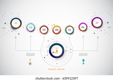 Vector infographic template with number 7 step, integrated circles. Business concept with options. For content, diagram, flowchart, steps, parts, timeline, workflow layout, chart,Vector illustration