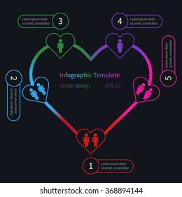 Vector infographic template on dark background with heart.