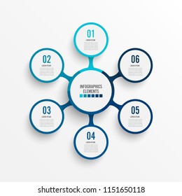 Vector infographic template with paper label, integrated circles. Business concept with 6 options. For content, diagram, flowchart, steps, parts, timeline infographics, workflow, chart.