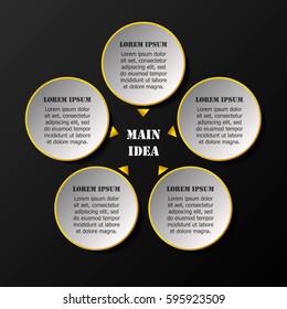 Vector infographic template with paper label, integrated circles. Options with main idea. For content, diagram, flowchart, steps, parts, timeline infographics, workflow layout, chart