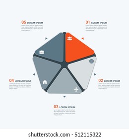 Vector infographic template with pentagon 5 options.