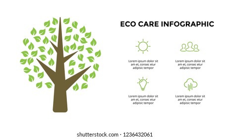 Vector infographic template. Presentation slide template. Tree and leaves concept with 4 options, parts, steps, processes.