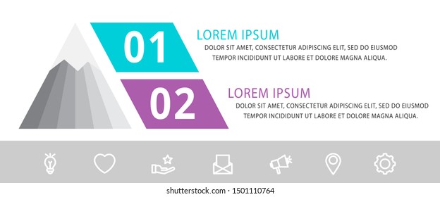 Vector infographic template with pyramid and mountain and two labels. Business geometric concept with 2 options. Used as timeline, workflow, presentation, diagram, flyers, banner, chart