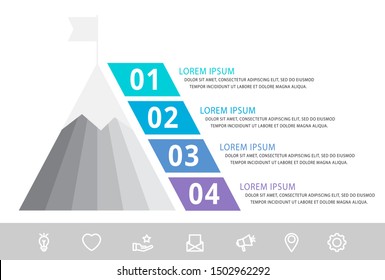 Vector infographic template with pyramid and mountain and four labels. Business geometric concept with 4 options. Used as timeline, workflow, presentation, diagram, flyers, banner, chart