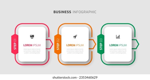 Vector Infographic Template with Rectangle Label, Thin Line, Icons, and 3 Steps for Presentation