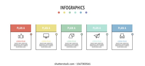 Vector infographic template with rectangles. Business data visualization with 5 options and marketing icons. Five steps for content, process, timeline, web, marketing, presentation, graph, diagrams