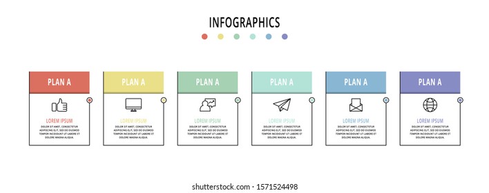 Vector infographic template with rectangles. Business data visualization with 6 options and marketing icons