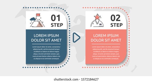 Vector infographic template with rectangles. Business data visualization with 2 options and marketing icons. Two steps for content, process, timeline, web