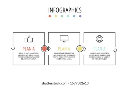 Vector infographic template with rectangles. Business data visualization with 3 options and marketing icons. Three steps for content, process, timeline, web, marketing, presentation, graph, diagrams