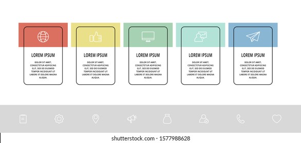 Vector infographic template with rectangles. Business data visualization with 5 options and marketing icons