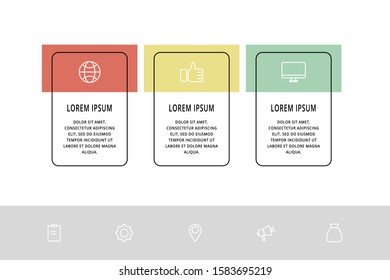 Vector infographic template with rectangles. Business data visualization with 3 options and marketing icons