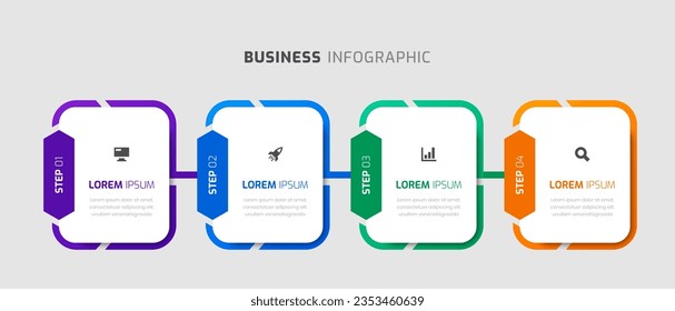 Vector Infographic Template with Rounded Rectangle Label, Icons, and 4 Steps for Presentation