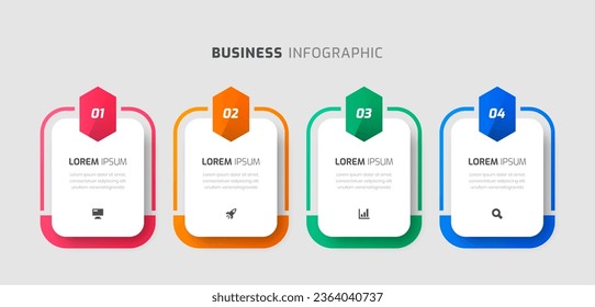 Vector Infographic Template with Rounded Rectangle Label, Icons and 4 Numbers for Presentation