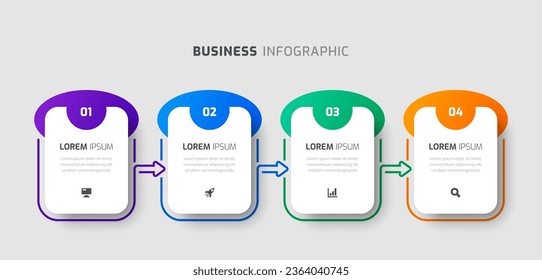 Vector Infographic Template with Rounded Rectangle Label, Icons and 4 Numbers for Presentation