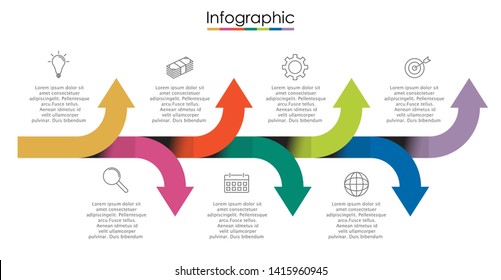 Vector infographic template with seven steps or options. Illustration presentation with line elements icons.  Business concept design can be used for web, brochure, diagram, chart or banner layout.