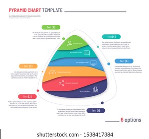 Vector infographic template in the shape of triangle, pyramid divided by 6 parts.