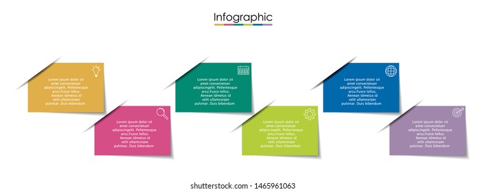 Vector infographic template with six steps or options. Illustration presentation with line elements icons.  Business concept design can be used for web, brochure, diagram
