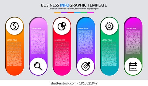 Vector infographic template with six steps or options. Six colorful graphic elements. Infographic design layout. Business concept design can be used for web, brochure, diagram