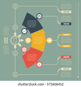 Vector infographic template of technology or education process. Business presentation concept with 3 options. Web Template of a chart, diagram on green background. Part of the report with icons set.