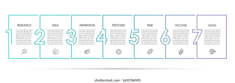 Vector Infographic template. Thin line design with icons and 7 options or steps. Business concept.