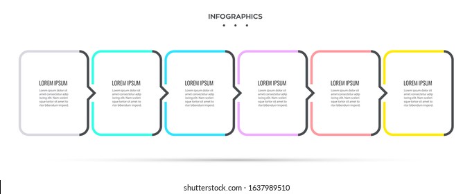 Vector Infographic template. Thin line design with 6 options or steps. Business concept.