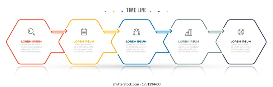 Vector infographic template. Thin line flat design with icons. Business concept with 5 options, steps, hexagons. Can be used for workflow diagram, info chart, graph.