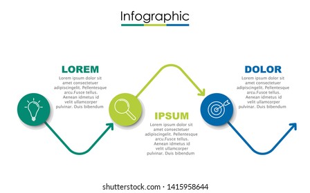 Vector infographic template with three steps or options. Illustration presentation with line elements icons.  Business concept design can be used for web, brochure, diagram, chart or banner layout.