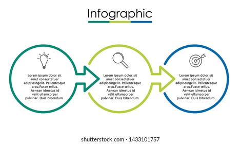Vector infographic template with three steps or options. Illustration presentation with thin line elements icons.  Business concept graphic design can be used for web, paper brochure, diagram