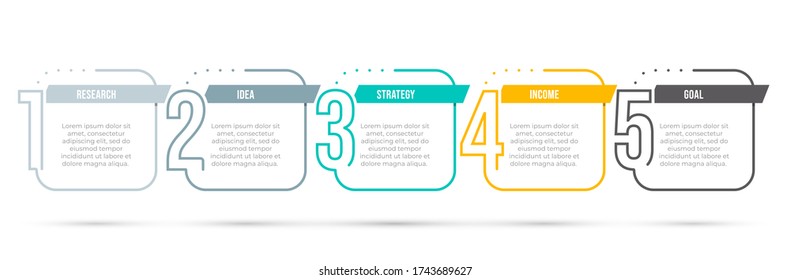 Vector infographic template. Timeline design elements with squares and 5 number options or steps.